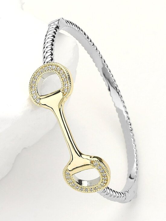 Love, Calliope Jewelry - NEW Horse Bit Silver Gold Electro-Plated CZ Stone Western Boho Bangle Bracelet